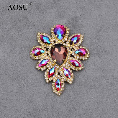 China Wholesale 45*59mm Crystal Stone Appliques Gold Claw Flatback AOSU Glass Rhinestone Flower Sewing Rhinestones For Jewelry for sale