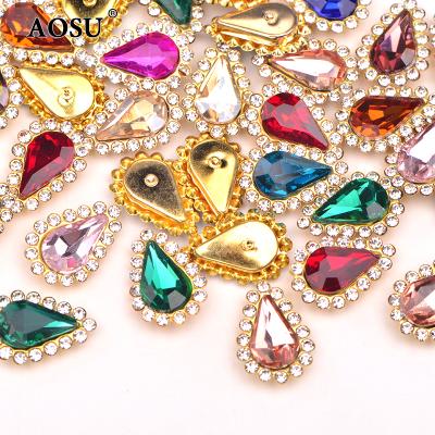 China Flatback AOSU 8*13mm Mix Color Diamond Appliques Claw Strass Gems Crystals Drop Flower Sewing Rhinestones For Clothes for sale