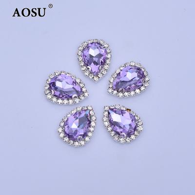 China Flatback AOSU Wholesale 13*18mm Flower Light Purple Crystals Sew On Claw Rhinestone Glass Gems Sewing Drop Rhinestones For Clothes for sale