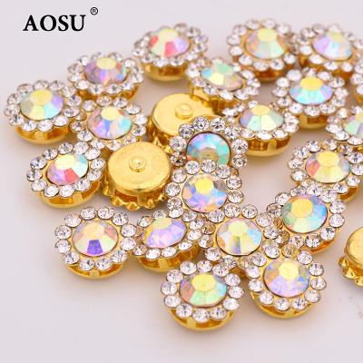 China Flatback AOSU 8 Flower 10 12 14 Mm Rhinestones Appliques Gold Crystal AB Glass Stone Claw Sewing Rhinestones For Garment for sale