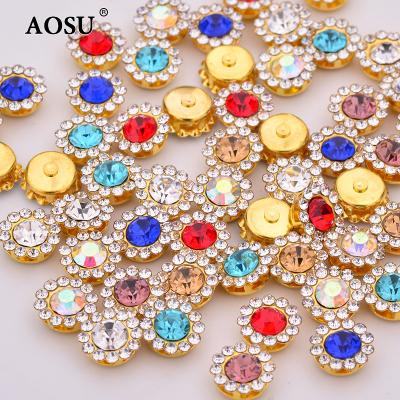 China Flatback AOSU Mix Color 8mm 10mm 12mm Sew On Crystal Rhinestones Flatback Claw Glass Rhinestones Flower For DIY Garment for sale