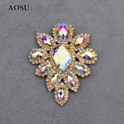 China AOSU Flatback Stones Glass Crafts 45*59mm Flatback Diamond Rhinestone Sewing Gold Claw Sew On AB Flower Crystal Rhinestones for sale