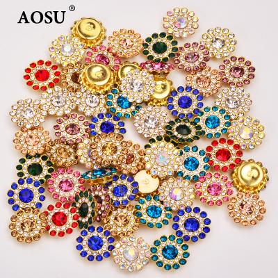 China Flatback AOSU Wholesale 14mm Mix Color Flower Crystals Rhinestones Applique Sewing Glass Rhinestones For Wedding Dress for sale