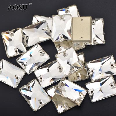 China AOSU Wholesale 13*18mm Rectangle Diamond Flatback K9 Rhinestone Crystals Sew On Glass Rhinestone For Garment for sale