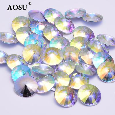 China Wholesale 6mm-25mm Rivoli Diamond Strass Round Crystal Pointback AOSU Stones Pointback Acrylic Rhinestones For Clothes for sale