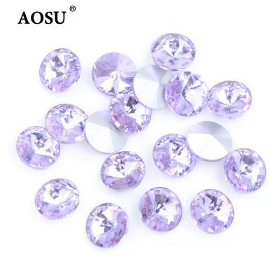 China Wholesale AOSU Pointback Light Amethyst Round 18mm 8mm 10mm Stones Rivoli Crystal Pointback Rhinestones For Glass Dress for sale