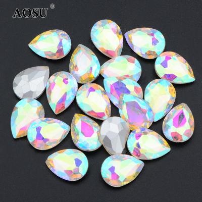 China Pointback AOSU Wholesale Muti Size Crystal AB Fancy Rhinestone Drop Gems Pointback Glass Clear Rhinestones For Clothes for sale