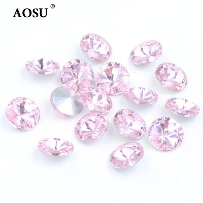 China Pointback Crystal Strass AOSU Good Quality Glass Rhinestones 8mm 10mm 12mm Rivoli Crystal Strass Light Pink Pointback For Crafts for sale