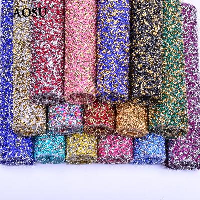 China Flatback AOSU Wholesale 24*40cm Glitter Rhinestones Trim Hotfix Crystal Sheet Resin Rhinestone Mesh For Dress DIY Crafts for sale