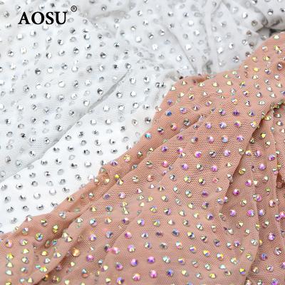 China AOSU Flatback 1*1.5 Meter High Quality Crystal ab Strass Trimming Glass Fabric Mesh Trim For Clothes Rhinestone for sale