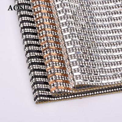 China Flatback AOSU Rhinestone Glass Sheet 24*40cm Crystal Rhinestone Trim Mesh Applique Clear Black Hotfix For DIY Clothing Craft for sale