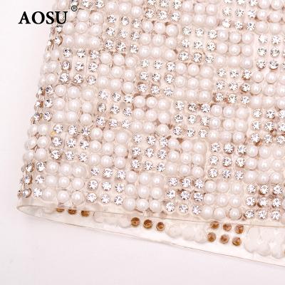 China White Color Crystal Trimming Glass Pearl Rhinestone Mesh For Garment Leather Decoration from Flatback AOSU Wholesale 6mm for sale