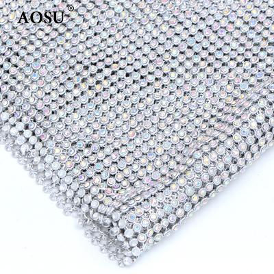 China Rhinestones Trim Mesh Crafts AOSU 45*120cm Silve r ab Crystal Trim Sewing Glass Rhinestones Mesh Fabric For Dress Making for sale