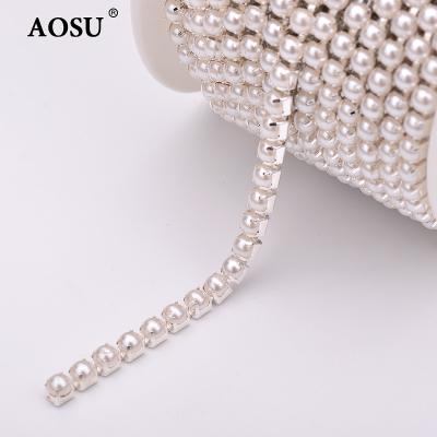 China Wholesale SS6 SS12 SS16 Flatback AOSU Bead Trim Band White Claw Rhinestone Bead Sewing Chain For DIY Clothes for sale