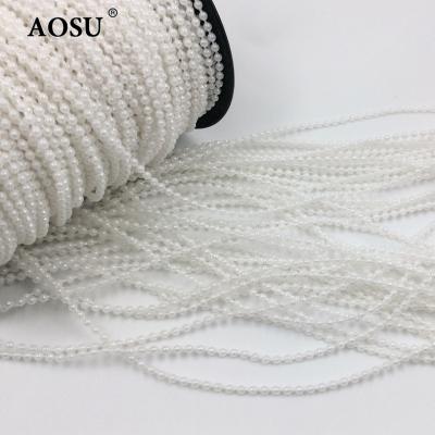 China White Pearl Ribbon AOSU Wholesale 100 yards 3mm Pearl Appliques Around White Pearl String Trim Sewing String For Garment for sale