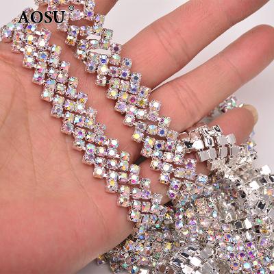 China Flatback AOSU SS16 ab Claw Rhinestone Crystal Glass Chain Sewing Rhinestone Trimming Band For DIY Clothes Bags for sale