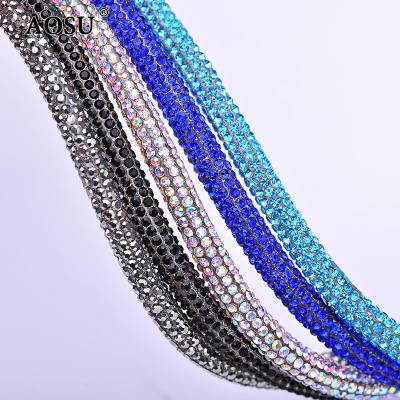 China Pointback AOSU 6mm Crystal Strass Trim Soft Tube Glass Diamond Rope Bling Rhinestone Chain For Wedding Decoration for sale