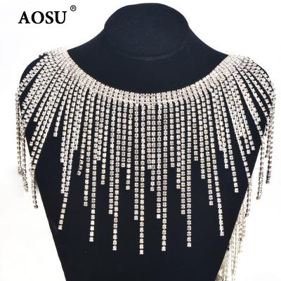 China Wholesale Flatback AOSU Crystal Rhinestone Chain Fringe Applique Trim Sewing Glass Rhinestone 1 yard Glitter For Necklace for sale