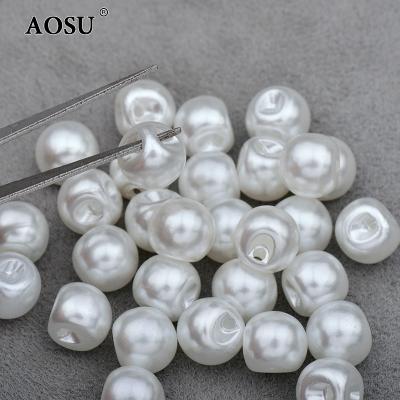 China Sewing Pearl Buttons AOSU Wholesale 8mm 10mm 12mm White Pearl Buttons Sew On Decoration Rhinestone Beads For Shirt Clothes for sale