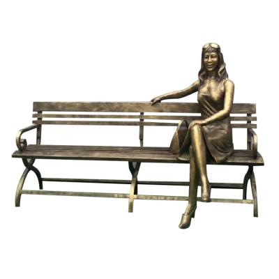 China Europe/Middle East/Indian/Chinese Bronze Leisure Female Statue Woman Sitting On Bench Sculpture for sale