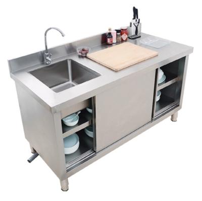 China Commercial Kitchen Double Door Stainless Steel Cabinet Table With Sink for sale