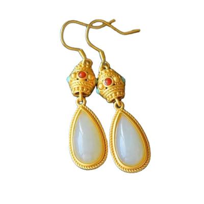 Chine TRENDY Jade Coral and Jade Drops Women's Channel Earrings 2022 18k Plated Chain Earring à vendre