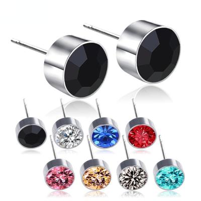 China Fashion CLASSIC Earrings All-match Colorful Czech Diamond Earrings Titanium Steel Ear Studs for sale