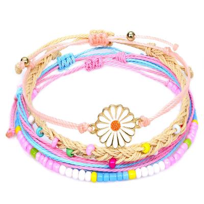 China BOHEMIA Fashion Korean Beads Stack Braided Red String Daisy Hand Woven Lucky Bracelet Friend Beaded Bracelet Sets for sale