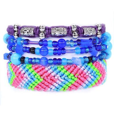 China Rainbow 5 Pieces Set Wire Silk Glass Beads Opal Braided Charm Bracelet Healing Clover Chain Jewelry Kids Natural Stone Macrame Bracelet Making Kit for sale