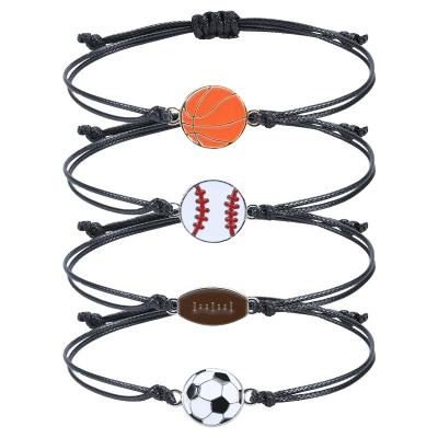 China 2022 Casual/Sports Waxed Baseball Braided Leather Football Bracelet Basketball Rugby Team Fan Party Gift Adjustable Rope Wristband Bracelet for sale