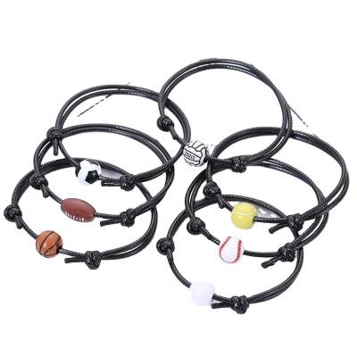 China 2022 personality simple wholesale punk wild ball beaded basketball football rugby tennis adjustable pendant bracelet for sale