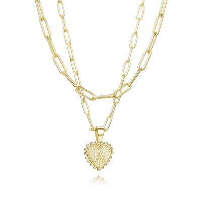 China CLASSIC Heart 18K Gold Plated Dangling Initials Letter Alphabet Double Layer Stainless Steel Jewelry Women Pendant Necklace à venda