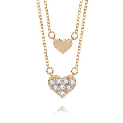 China Lofitly TRENDY Jewelry 2021 Women Gift Gold Plated Layered Zircon Heart Chain Necklace for sale