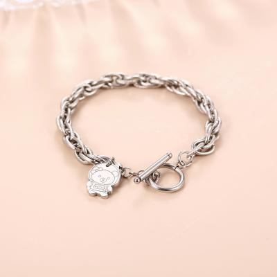 China Cartoon Haughtily Charm Stainless Steel Chain White Braided Cartoon OT Loop Pendant Bracelet for sale