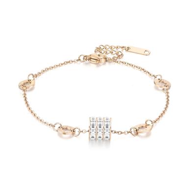 China TRENDY Stainless Steel Rose Gold Plated Jewelry CZ Roman Numerals Small Waist 2022 Fashion Bracelet for Women for sale