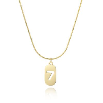 China FASHIONABLE Jewelry Minimalist Number Stainless Steel Pendant Necklace 18K Gold Plated Lucky Seven Charm Necklace for sale