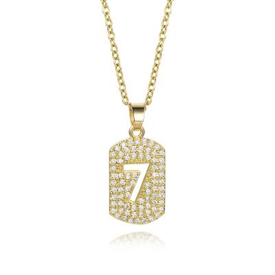 Китай Europe and America Jewelry Wholesale Unisex Number Pendant Necklace Pave CZ Lucky Seven Charm Necklace продается