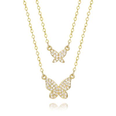 China FASHIONABLE Popular Top Selling Products Plated Gold With Zircon For Woman Double Layer Butterfly Pendant Necklace for sale