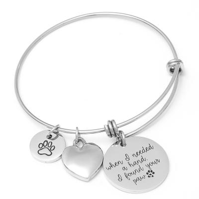 China CLASSIC Adjustable Jewelry Round Engraved Heart Dog Paw Couple Men Charm Bracelet for sale