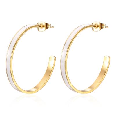 China Stainless Steel Jewelry Circle Simple CLASSIC Enamel Big C Round Earring Shape Enamel Earrings for sale