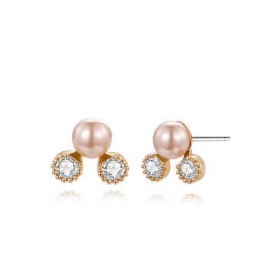 China TRENDY Elegant Princess Cut Cubic Zirconia Party Ear Jewelry Stud Earrings Cute Simple Big Pearl Bead Ear Stud for sale