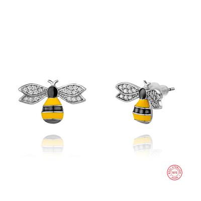 China Haughtily Cute Women Fashion Jewelry Sterling Silver Dainty Animal Shape Earring Colorful Bee Stud Earring for sale