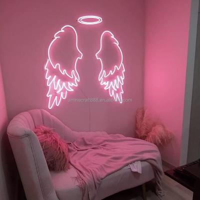 China Buildings AC Happy Birthday Bar Party Decorations Angel Wings Logo Neon Lights Words Led Neon Sign Custom Made For Wedding Decoration for sale