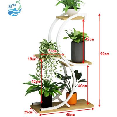 China Wholesale modern jingqi modern display living room decoration metal wood pedestal plant flower pots indoor shelf stands for sale