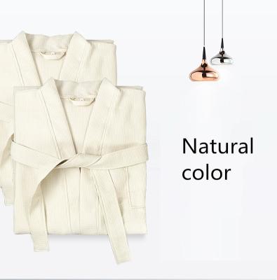 China Women's natural color cotton waffle bathrobe luxury hotel summer spa dressing gown home kimono QUICK DRY sleepwear for sale