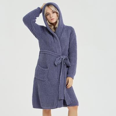 China New Winter Style Women Polyester Bathrobe Super Warm Home Soft Sweater Long Robe QUICK DRY Chenille Knitted Sleepwear Pajamas Long Robe for sale