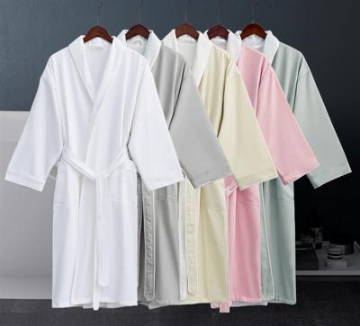 China Luxury High Quality Hotel Knee Length Spa Microfiber Dressing Gown Gabardine Twill Bath Robe Thermal Unisex Spa Wear Bathrobe for sale