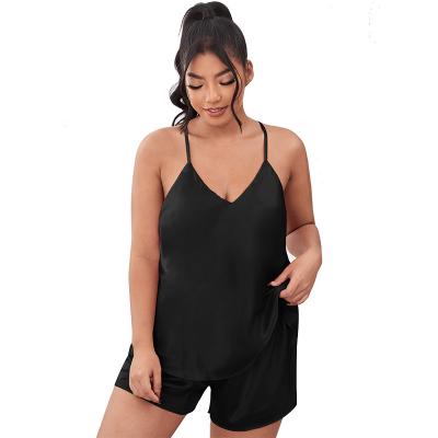 China Summer Wear Lingerie 4xl 5xl Breathable Tank Top And Shorts Wholesale Sexy Satin Women Sleepwear Two Piece Set Plus Size Home Pajama Sets for sale