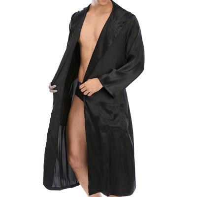 China Luxury Plus Size Black QUICK DRY Long Robes Loose Hooded Silky Satin Summer Knee Length Long Sleeve Sleep Wear Hotel Bathrobe For Men for sale