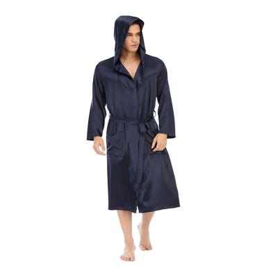 China Luxury QUICK DRY Navy Plus Size Long Robes Loose Loose Long Summer Silky Mid Hooded Bathrobe Satin Sleep Wear Loungewear Bathrobe For Men for sale